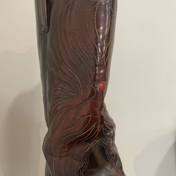 Iron Age Steel Toe Cowboy Boots Phoenix Rising Rainbow Stitch Brown Leather Sz 9 - Picture 6 of 16